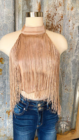 Champagne Fringe Halter Top