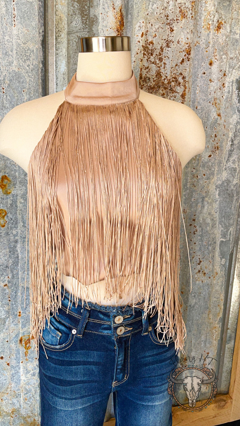 Champagne Fringe Halter Top