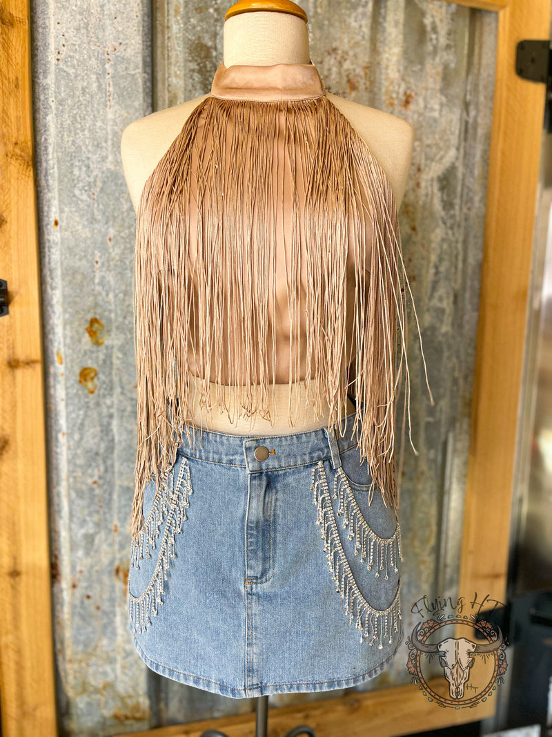 Champagne Fringe Halter Top