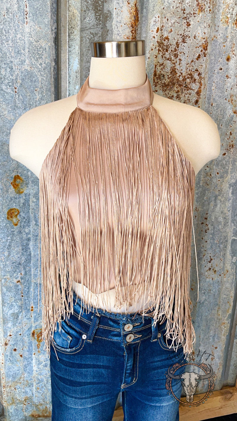 Champagne Fringe Halter Top