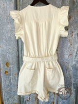 Cream Ruffle Sleeve Denim Romper