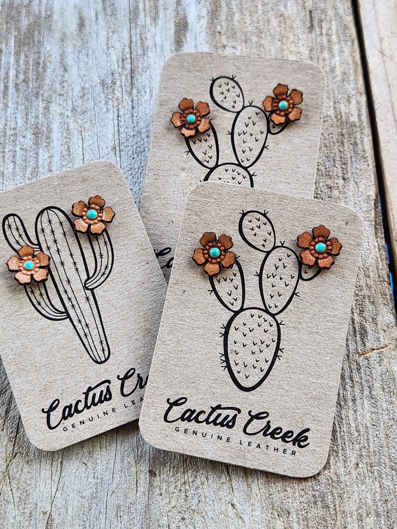 Western Rose Genuine Leather Earrings