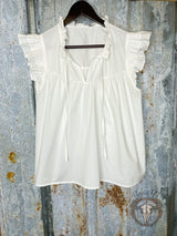 White Ruffle V Neck Top