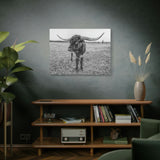 B&W Longhorn Bull Horizontal Canvas