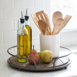 Round Wood Tray with Handles