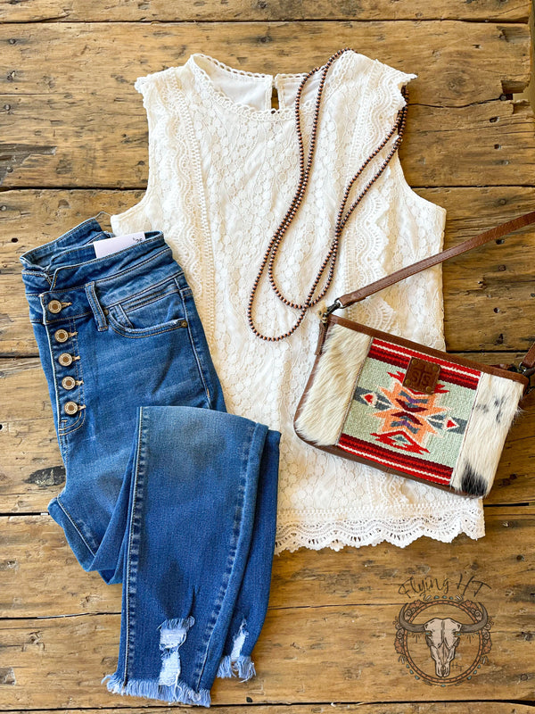 White Lace Scallop Trim Tank