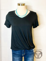 Black V-neck Twist Hem Tee