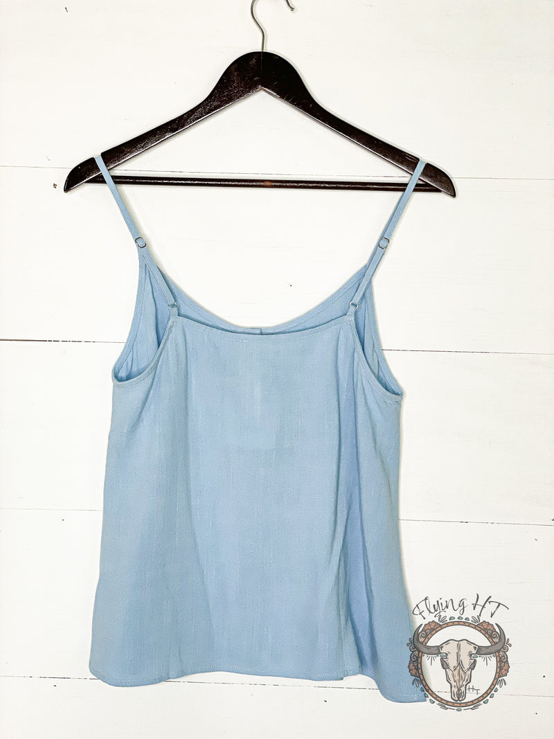 Blue Linen Button Front Cami