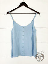 Blue Linen Button Front Cami