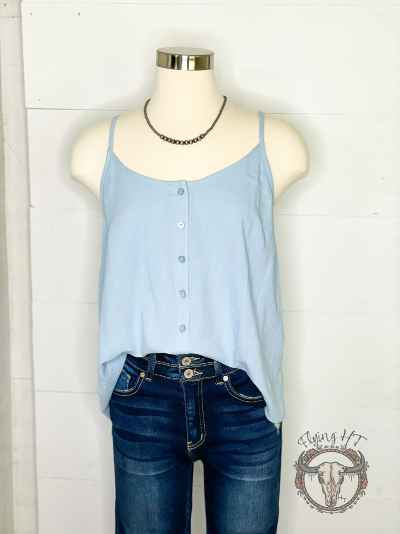 Blue Linen Button Front Cami