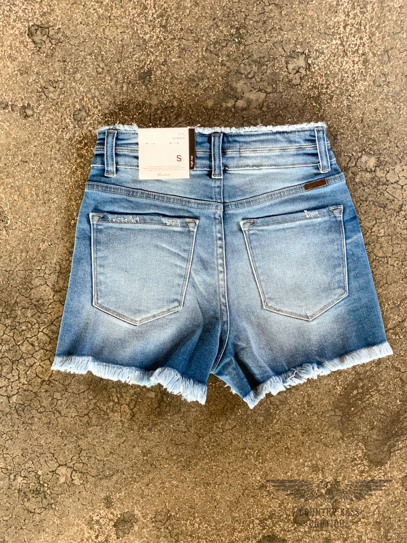 Double Button Light Wash Shorts