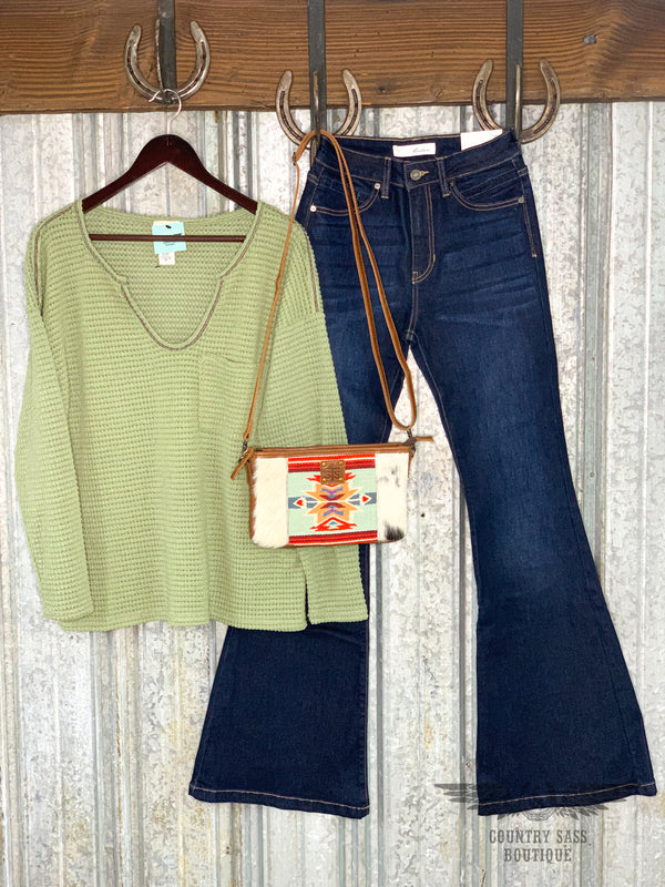 Dusty Sage Waffle Knit Top