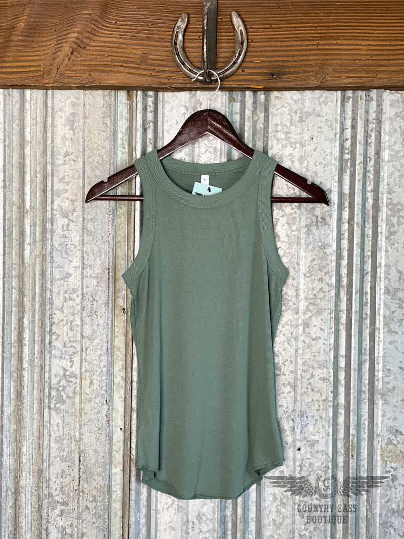 Green Sara Ribbed Tank