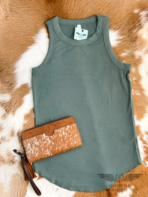 Green Sara Ribbed Tank