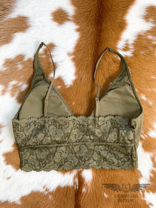 Olive Ribbed Lace Bralette