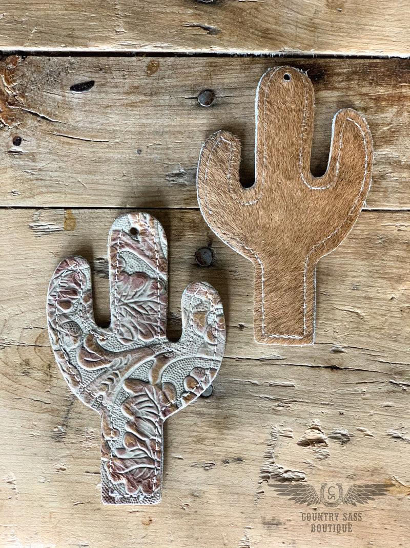 Rose Gold Tooled Leather & Cowhide Cactus Freshener