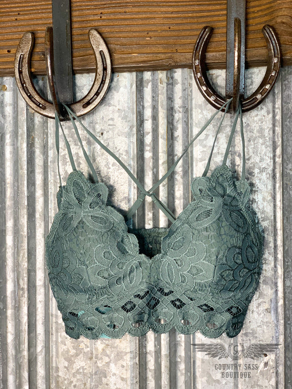 Teal Grey Raschel Lace Bralette